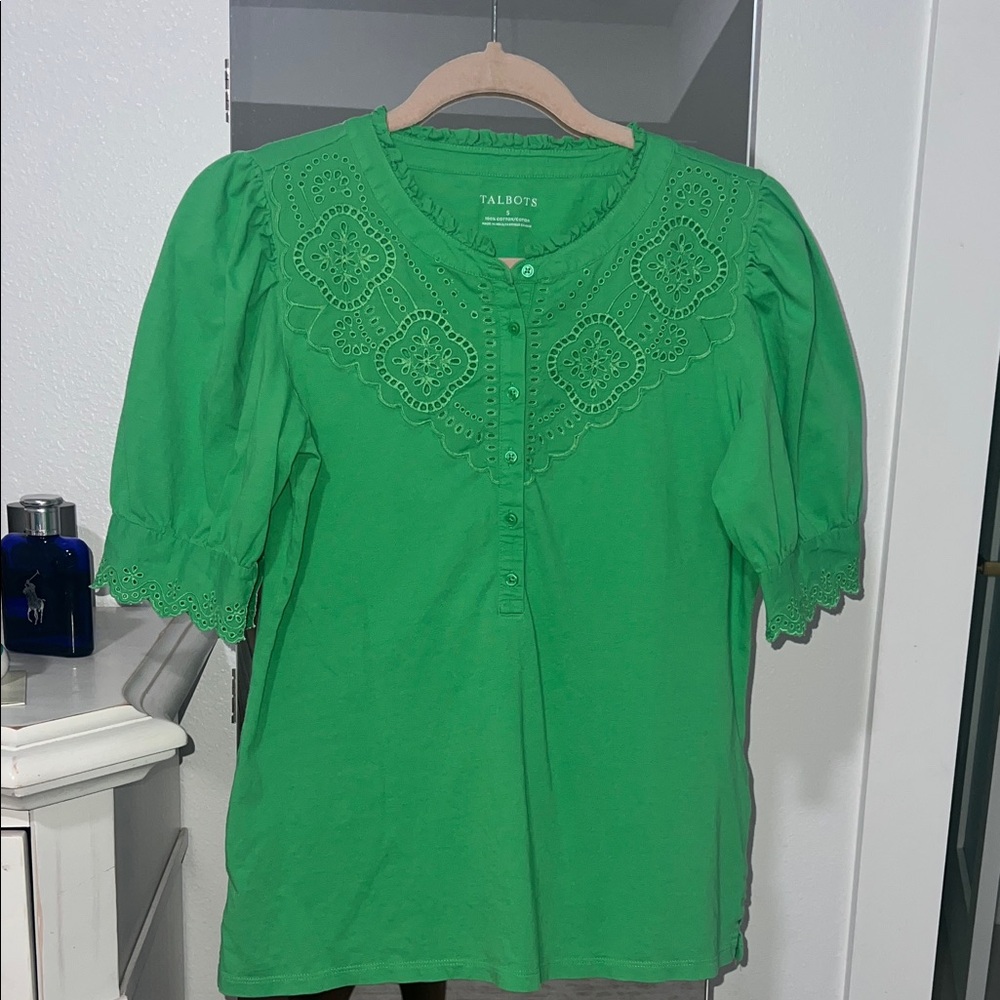 Talbots Vibrant Green Lace Detail Blouse